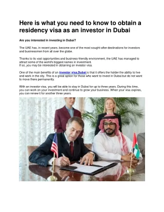 Investor Visa, UAE Dubai