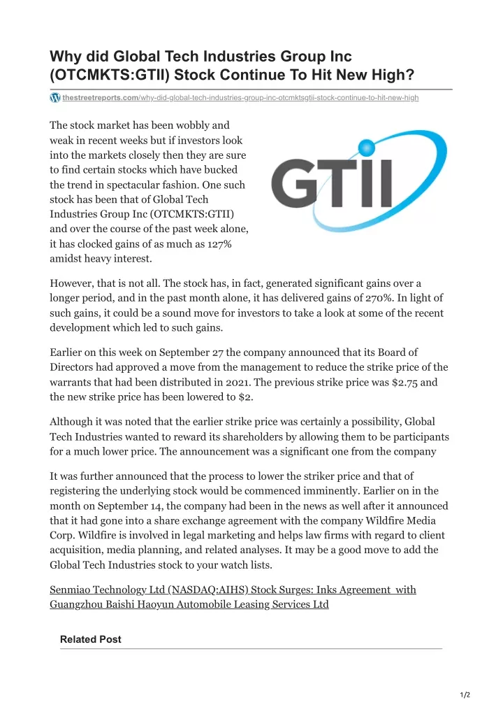 why did global tech industries group inc otcmkts