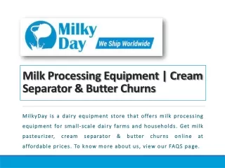 Milk Processing Equipment | Cream Separator & Butter Churns