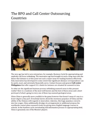 the bpo and call center outsourcing countries