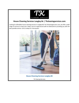 House Cleaning Services Langley Bc | Tkcleaningservices.com