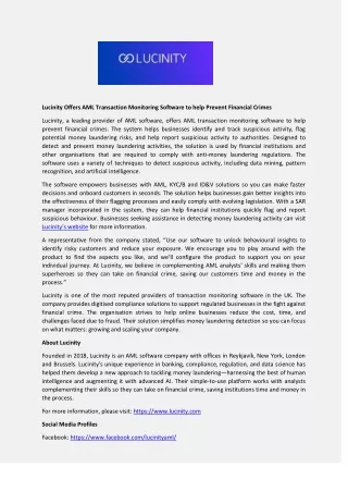 lucinity offers aml transaction monitoring
