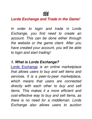 Lords Exchange and Trade in the Game!