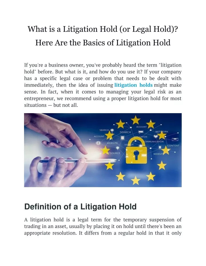 what is a litigation hold or legal hold here