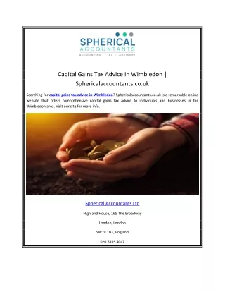 Capital Gains Tax Advice In Wimbledon