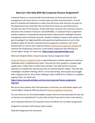 how can i get help with my corporate finance