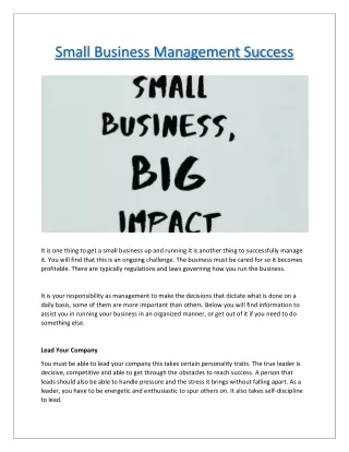 Small Business Management Success
