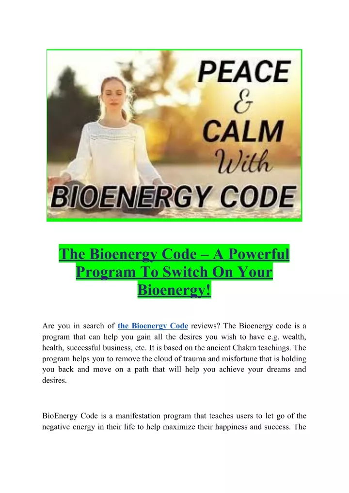 the bioenergy code a powerful program to switch