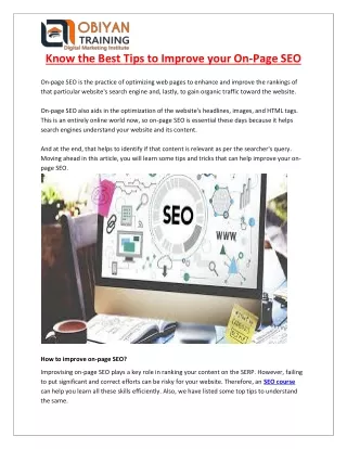 Know the Best Tips to Improve your On-Page SEO