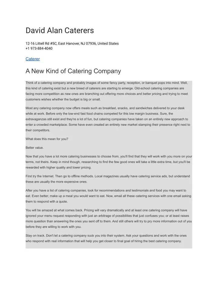 david alan caterers