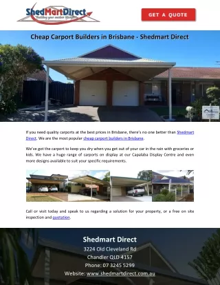 Cheap Carport Builders in Brisbane - Shedmart Direct