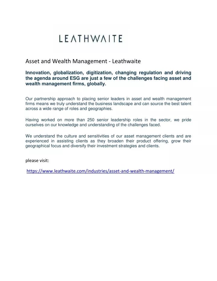 asset and wealth management leathwaite