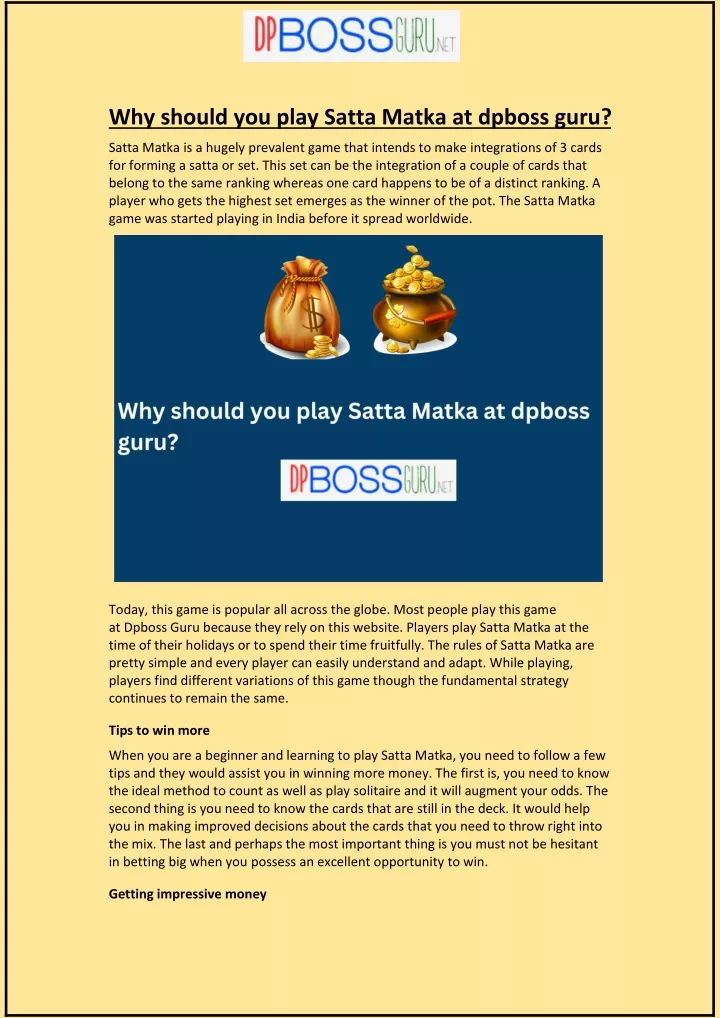 why should you play satta matka at dpboss guru