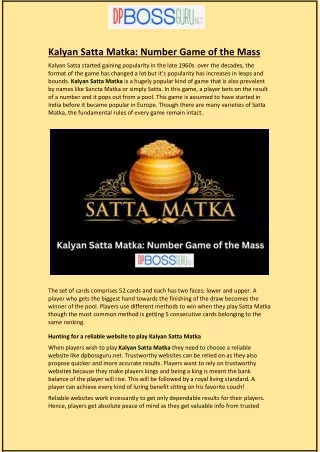 kalyan satta matka number game of the mass