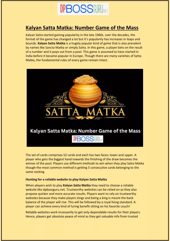 kalyan satta matka number game of the mass