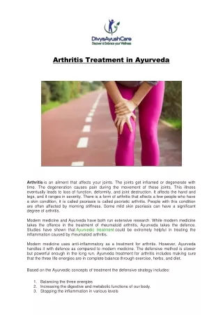 Arthritis Treatment in Ayurveda