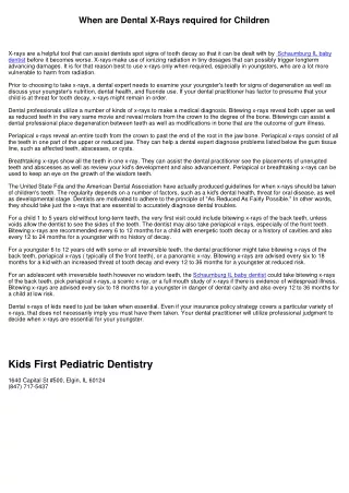 When are Dental X-Rays needed for Youngsters