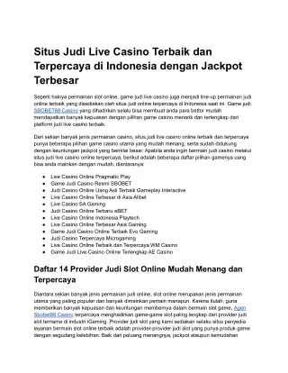 Situs Judi Live Casino Terbaik dan Terpercaya di Indonesia dengan Jackpot Terbesar