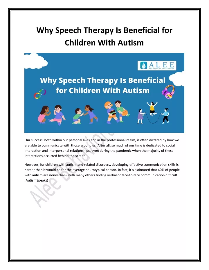 why speech therapy is beneficial for children