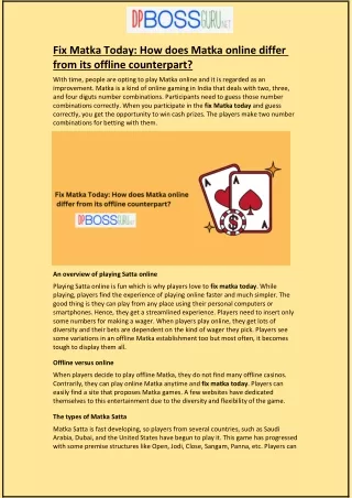 fix matka today how does matka online differ from