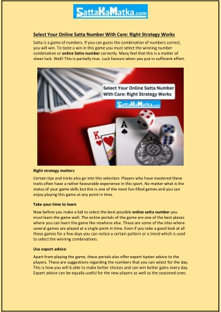 Select Your Online Satta Number With Care: Right Strategy Works