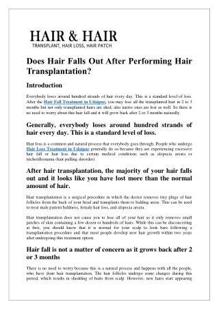 Does Hair Falls Out After Performing Hair Transplantation