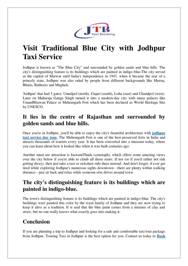 visit traditional blue city with jodhpur taxi