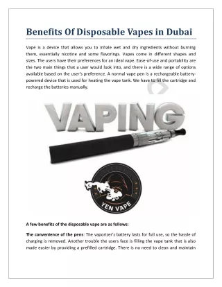 Benefits Of Disposable Vapes in Dubai