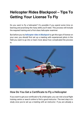 Schedule your Lessons and Helicopter Rides in Blackpool