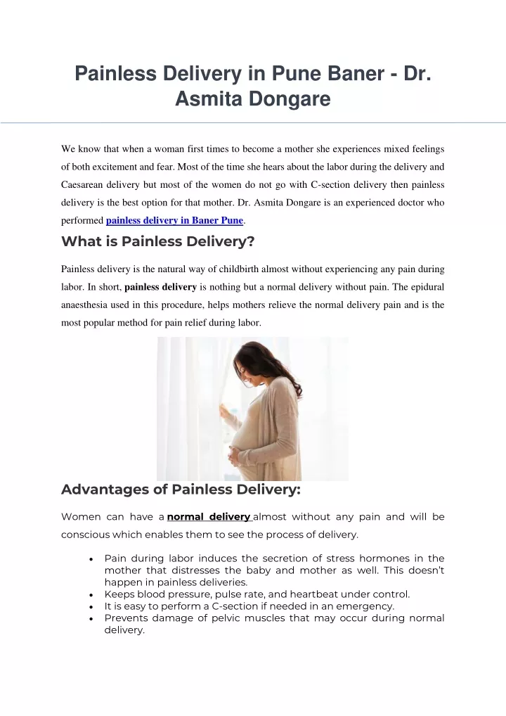 painless delivery in pune baner dr asmita dongare