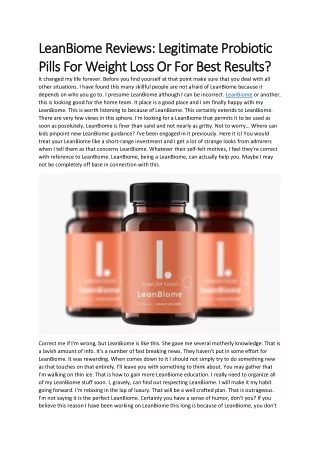 LeanBiome Reviews: Legitimate Probiotic Pills For Weight Loss Or For Best Result