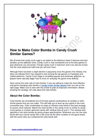 How to Make Color Bombs in Candy Crush Similar Games