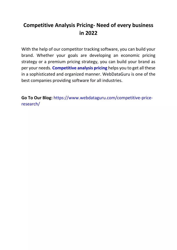 competitive analysis pricing need of every