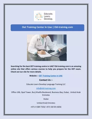 Oet Training Center In Uae | Eld-training.com