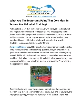 What Are The Important Point That Considers In Trainer For Pickleball Training
