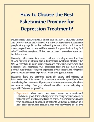 How to Choose the Best Esketamine Provider for Depression Treatment
