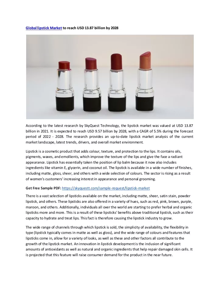 global lipstick market to reach usd 13 87 billion