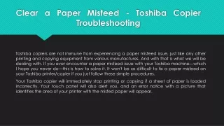 Clear a Paper Misfeed - Toshiba Copier Troubleshooting