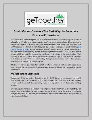 Stock Market Courses - The Best Ways to Become a Financial Professional