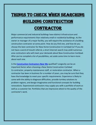 Things To Check When Searching Building Construction Contractor