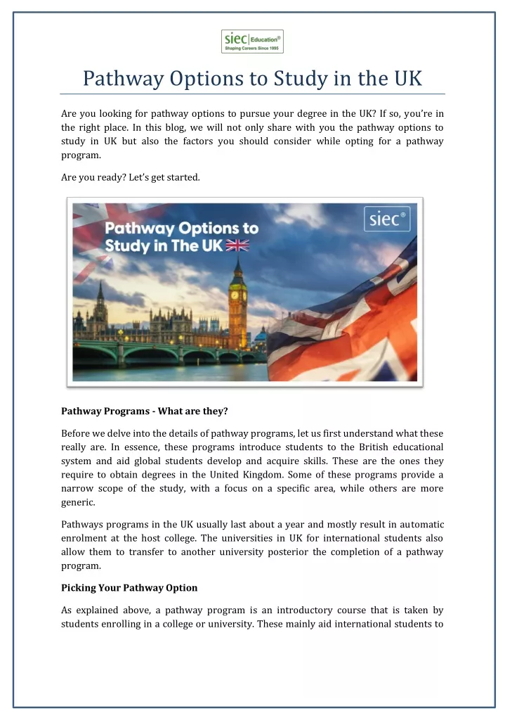 pathway options to study in the uk
