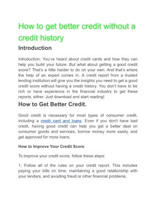 How to get better credit without a credit history