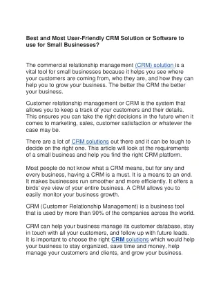 Best and Most User-Friendly CRM Solution or Software to use for Small Businesses