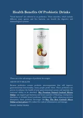 Health Benefits of Probiotic drinks