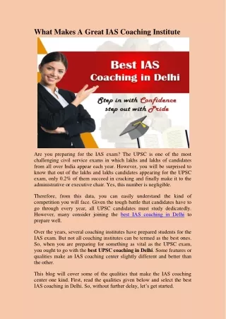 What Makes A Great IAS Coaching Institute