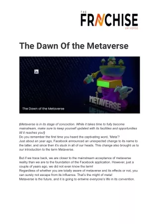 The Dawn of the Metaverse | Insights America