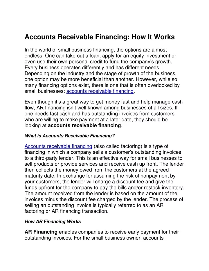 accounts receivable financing how it works