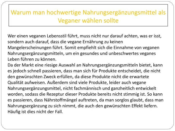 PPT - Warum Man Hochwertige Nahrungsergänzungsmittel Als Veganer Wählen ...