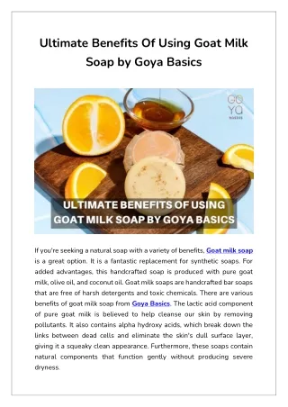 Ultimate Benefits Of Using Goat Milk Soap by Goya Basics