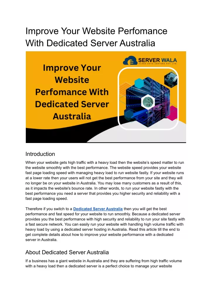 improve your website perfomance with dedicated
